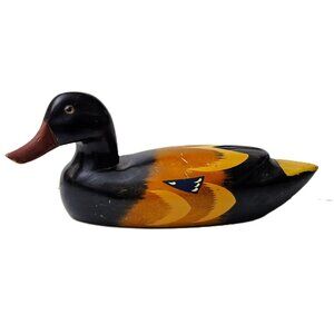 Vintage Hand-Carved Wooden Duck Decoy | Solid Wood | Hand Painted | 1970s